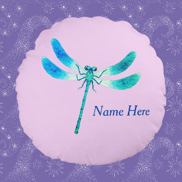 Cute som Kryp Blue Grönt Dragonfly vid Rosa Rund Kudde