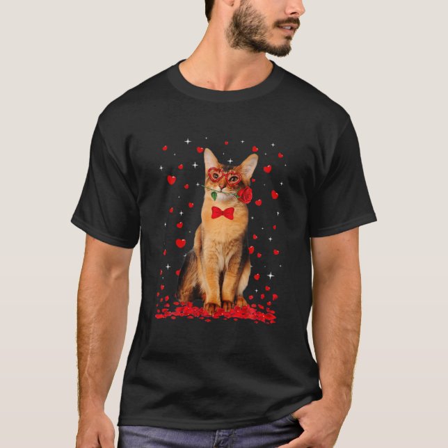 Cute Somali Cat Glasses Heart Flower Valentine T Shirt (Framsida)
