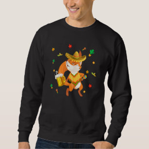 Cute Sombrero Mexican Fox Drinking Beer Cinco De M Lång Ärmad Tröja