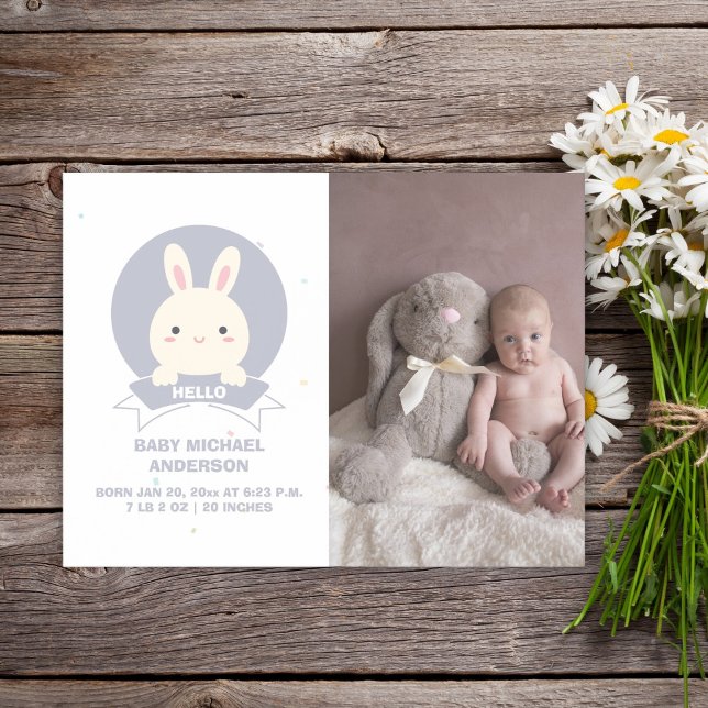 Cute some Bunny Baby Photo Birth Notice Magnetisk Inbjudningskort (Skapare uppladdad)