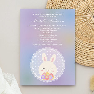 Cute some Bunny & Flowers Baby Christening Baptism Inbjudningar