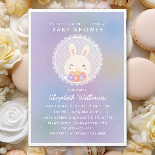 Cute some Bunny & Flowers Elegant Flicka Shower Inbjudningar