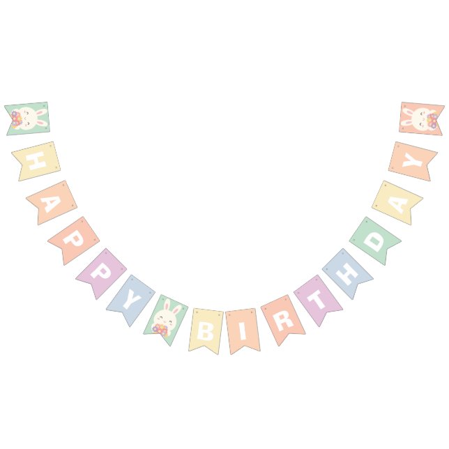 Cute some Bunny och Flowers Rainbow Grattis på föd Vimplar (Alla)