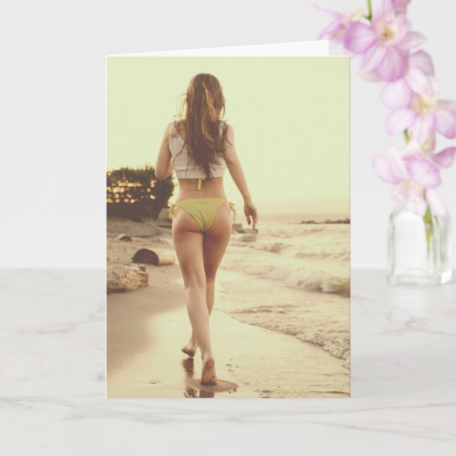 Cute sommar Bikini-stift upp Flickans fotogratulat Kort (Orkide)