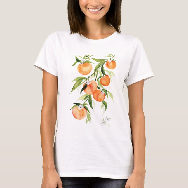 Cute sommarpersikor vattenfärgsfrukt T-Shirt (Framsida)