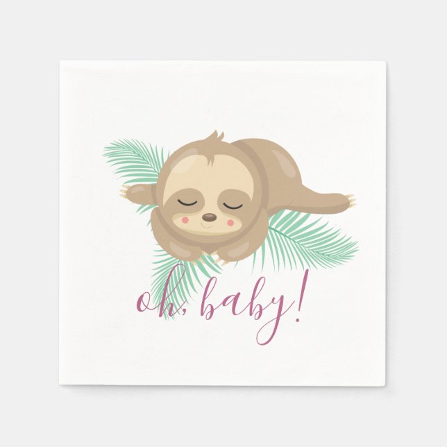 Cute Sömnig Baby Sloth Oh Baby Baby Shower Pappersservett (Framsidan)