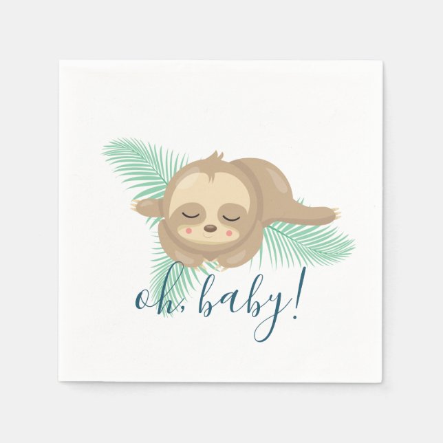Cute Sömnig Baby Sloth Oh Baby Baby Shower Pappersservett (Framsidan)