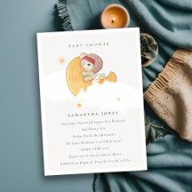 Cute Sömnig Bear över Måne Baby Shower Inbjudan