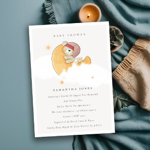 Cute Sömnig Bear över Måne Baby Shower Inbjudan