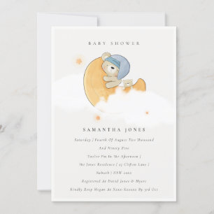 Cute Sömnig Bear över Måne Boy Shower Inbjudan