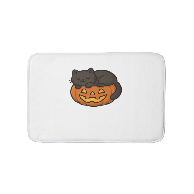 Cute Sömnig Black Cat på en Pumpkin Halloween Esse Badrumsmatta (Framsidan)