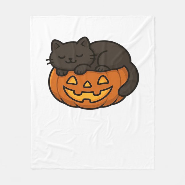Cute Sömnig Black Cat på en Pumpkin Halloween Esse Fleecefilt (Framsidan)
