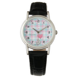 Cute Sömnig Cat Rosa Blue Monogram Armbandsur