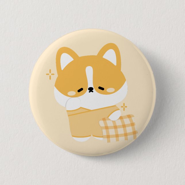 Cute Sömnig Corgi Knapp (Framsida)