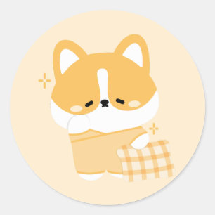 Cute Sömnig Corgi Runt Klistermärke