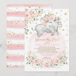 Cute Sömnig Elephant Rosa Guld Baby Shower by Mail Inbjudningar