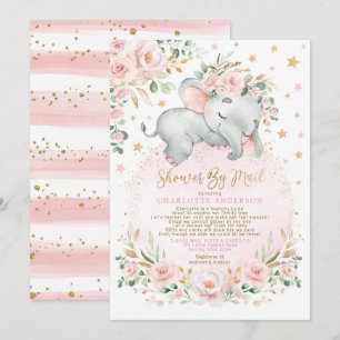 Cute Sömnig Elephant Rosa Guld Baby Shower by Mail Inbjudningar