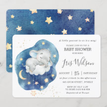 Cute Sömnig Elephant Twinkle Star Baby Shower Boy