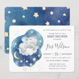 Cute Sömnig Elephant Twinkle Star Baby Shower Boy Inbjudningar