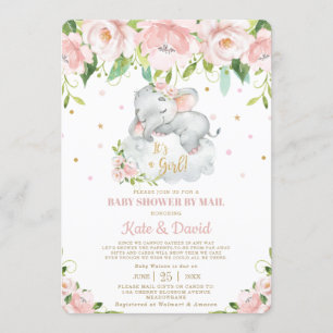 Cute Sömnig Elephant Virtuell Baby Shower med post Inbjudningar