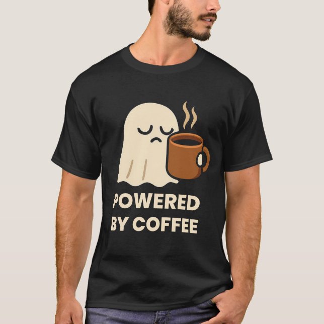 Cute Sömnig Ghost med kaffe T Shirt (Framsida)