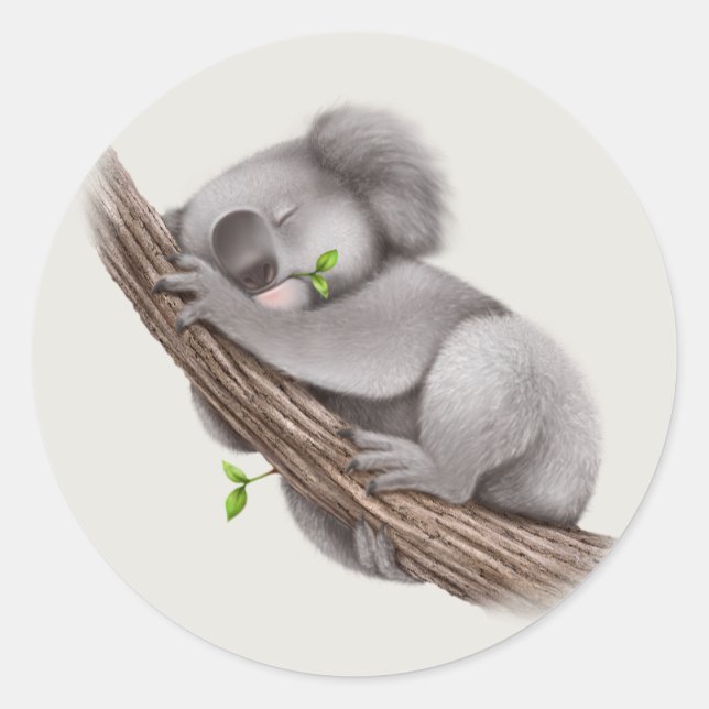 Cute sömnig Koala Bear Runt Klistermärke (Framsida)