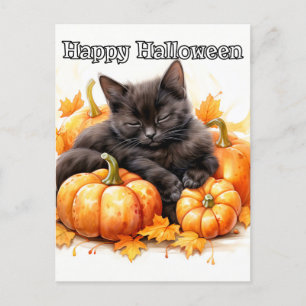 Cute Sömnig Little Black Halloween Kitten Vykort