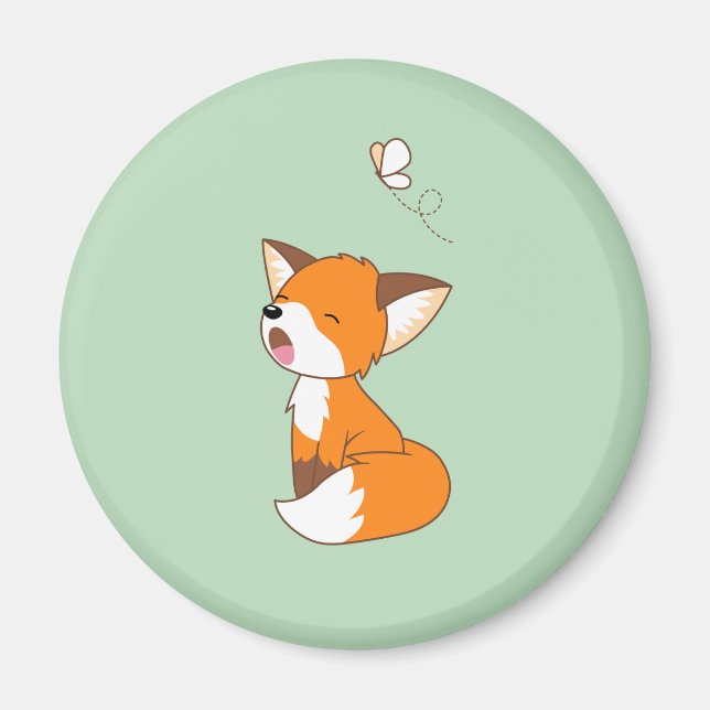 Cute Sömnig Little Fox Magnet (Framsidan)