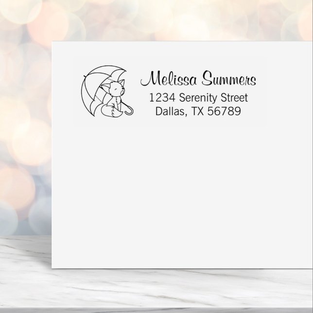 Cute Sömnig Little Fox under Parbrella Adress Självfärgande Stämpel (Skapare uppladdad)