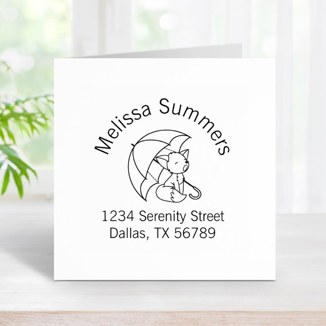 Cute Sömnig Little Fox under Parbrella Arch Adress Stämpel (Skapare uppladdad)