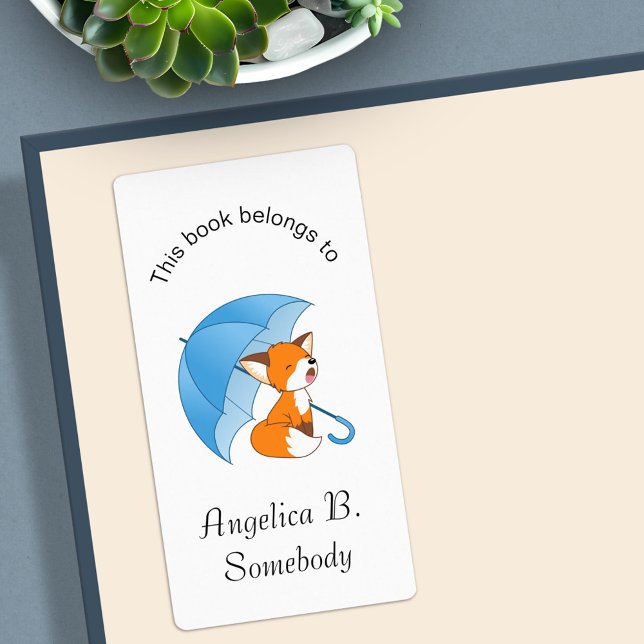 Cute Sömnig Little Fox under Parbrella Bookplate Fraktsedel (Skapare uppladdad)