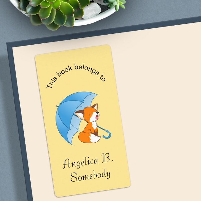 Cute Sömnig Little Fox under Parbrella Bookplate Fraktsedel (Skapare uppladdad)