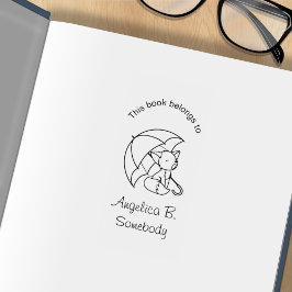 Cute Sömnig Little Fox under Parbrella Bookplate Stämpel