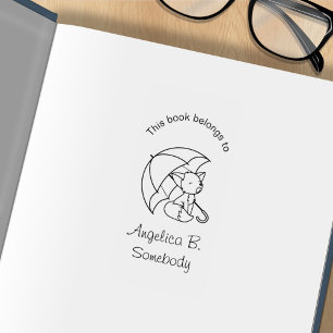 Cute Sömnig Little Fox under Parbrella Bookplate Stämpel