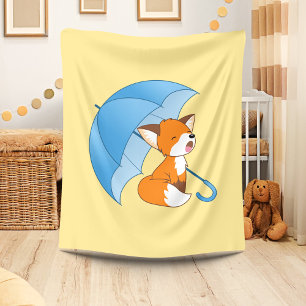 Cute Sömnig Little Fox under Parbrella Fleecefilt