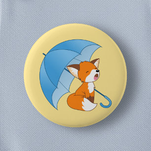 Cute Sömnig Little Fox under Parbrella Knapp