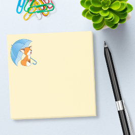 Cute Sömnig Little Fox under Parbrella på Gult Post-it Block