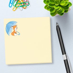 Cute Sömnig Little Fox under Parbrella på Gult Post-it Block