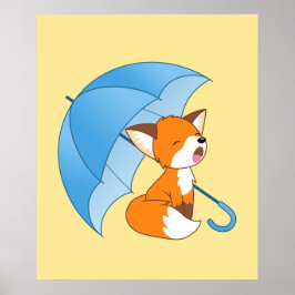 Cute Sömnig Little Fox under Parbrella Poster