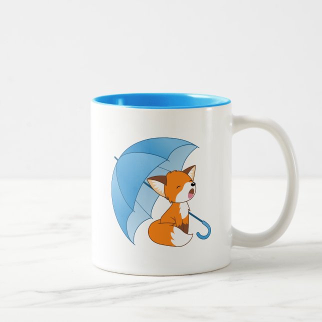 Cute Sömnig Little Fox under Parbrella Två-Tonad Mugg (Höger)
