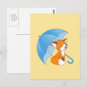 Cute Sömnig Little Fox under Parbrella Vykort