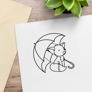 Cute Sömnig Little Fox under Umbrella Färg Me Stämpel
