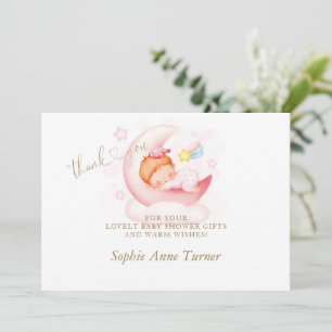 Cute Sömnig Måne Baby Shower Calligraphy Girl Tack Kort