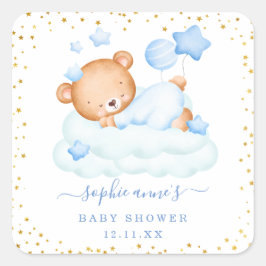Cute Sömnig Nalle Balloons Boy Shower Fyrkantigt Klistermärke
