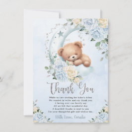 Cute Sömnig Nalle Blue Blommigt Boy Shower Tack Kort
