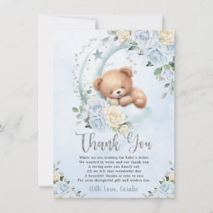 Cute Sömnig Nalle Blue Blommigt Boy Shower Tack Kort