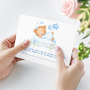 Cute Sömnig Nalle på Clouds Boy Diaper Raffle Tilläggskort