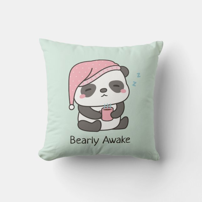 Cute Sömnig Panda Bearly AVaken Pun dekorativ kudd Kudde (Framsida)
