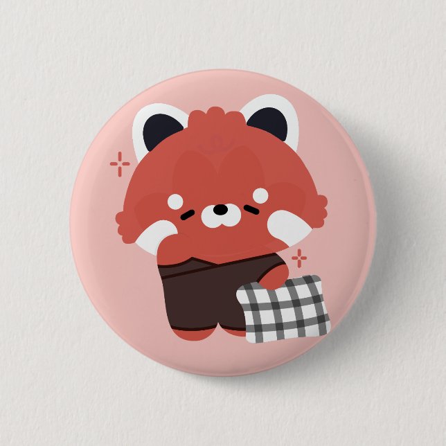Cute Sömnig Red Panda Knapp (Framsida)