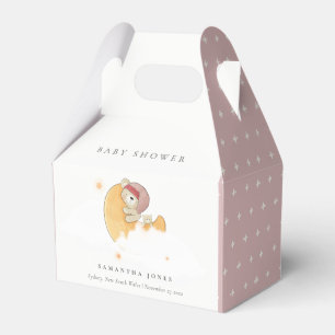 Cute Sömnig Rosa Bear over Måne Girl Baby Shower Presentaskar